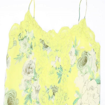ASOS Womens Yellow Floral Polyester A-Line Size 2 V-Neck Pullover