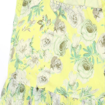 ASOS Womens Yellow Floral Polyester A-Line Size 2 V-Neck Pullover