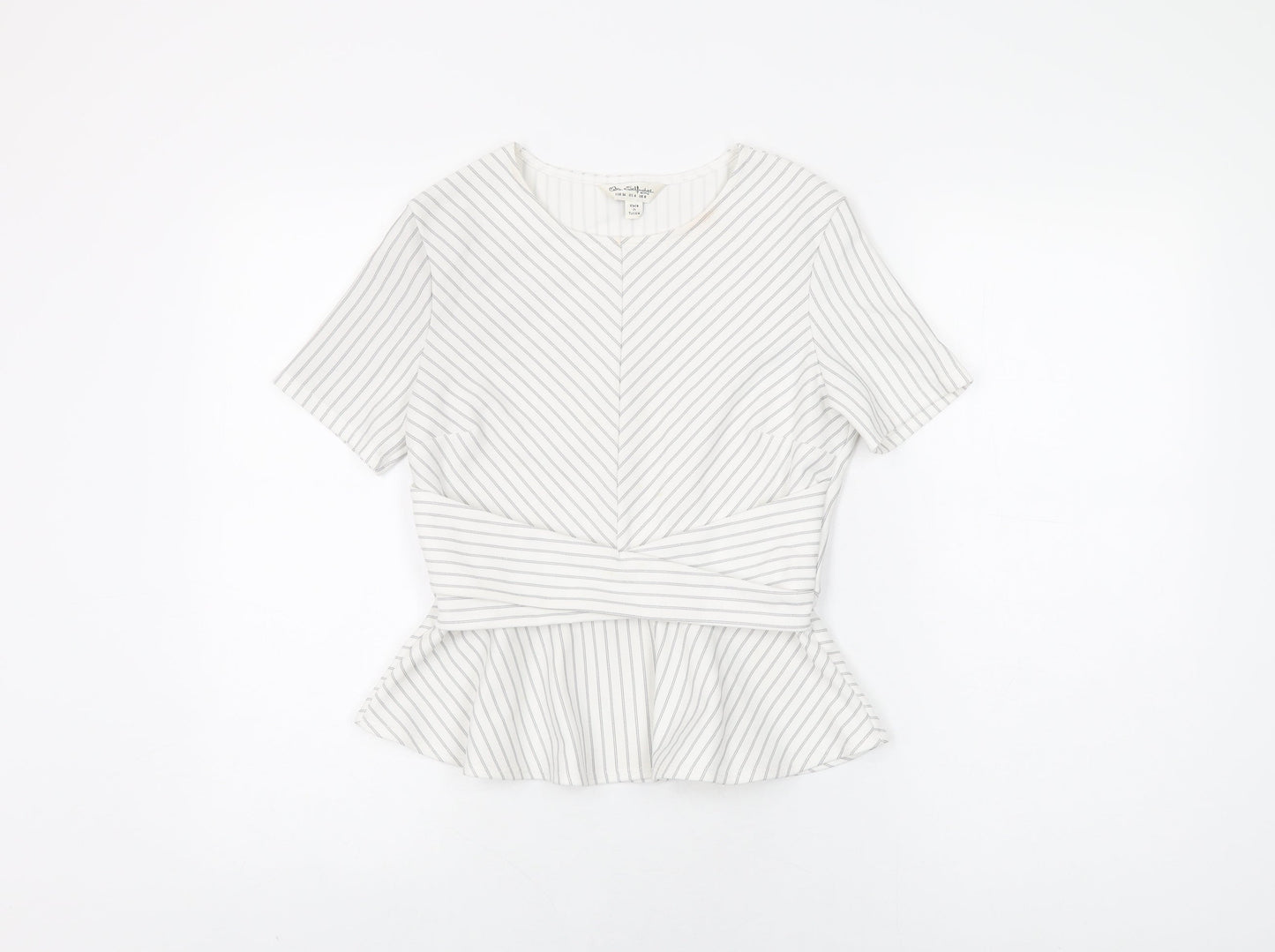 Miss Selfridge Womens White Striped Polyester Basic T-Shirt Size 8 Round Neck