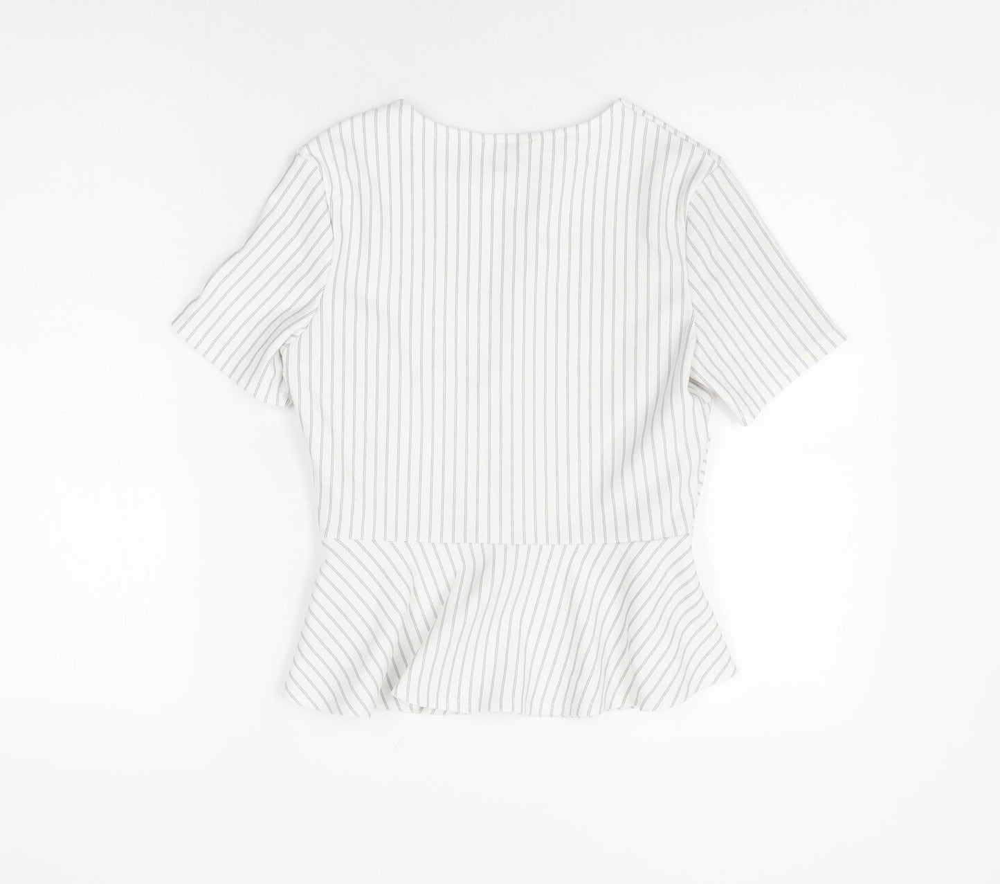 Miss Selfridge Womens White Striped Polyester Basic T-Shirt Size 8 Round Neck