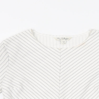 Miss Selfridge Womens White Striped Polyester Basic T-Shirt Size 8 Round Neck