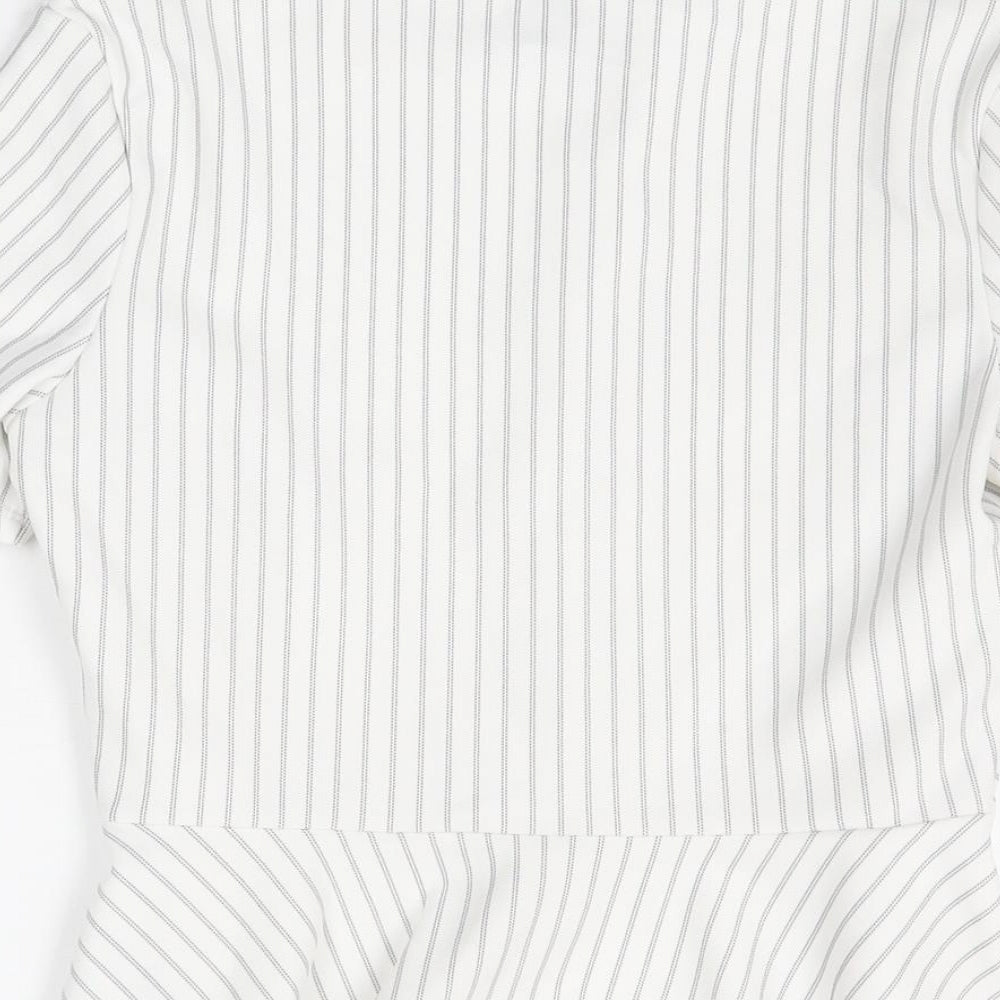 Miss Selfridge Womens White Striped Polyester Basic T-Shirt Size 8 Round Neck