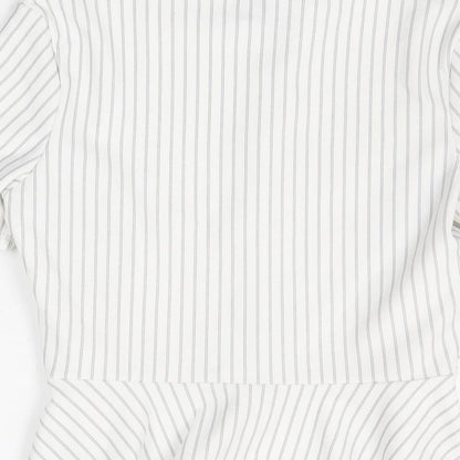 Miss Selfridge Womens White Striped Polyester Basic T-Shirt Size 8 Round Neck