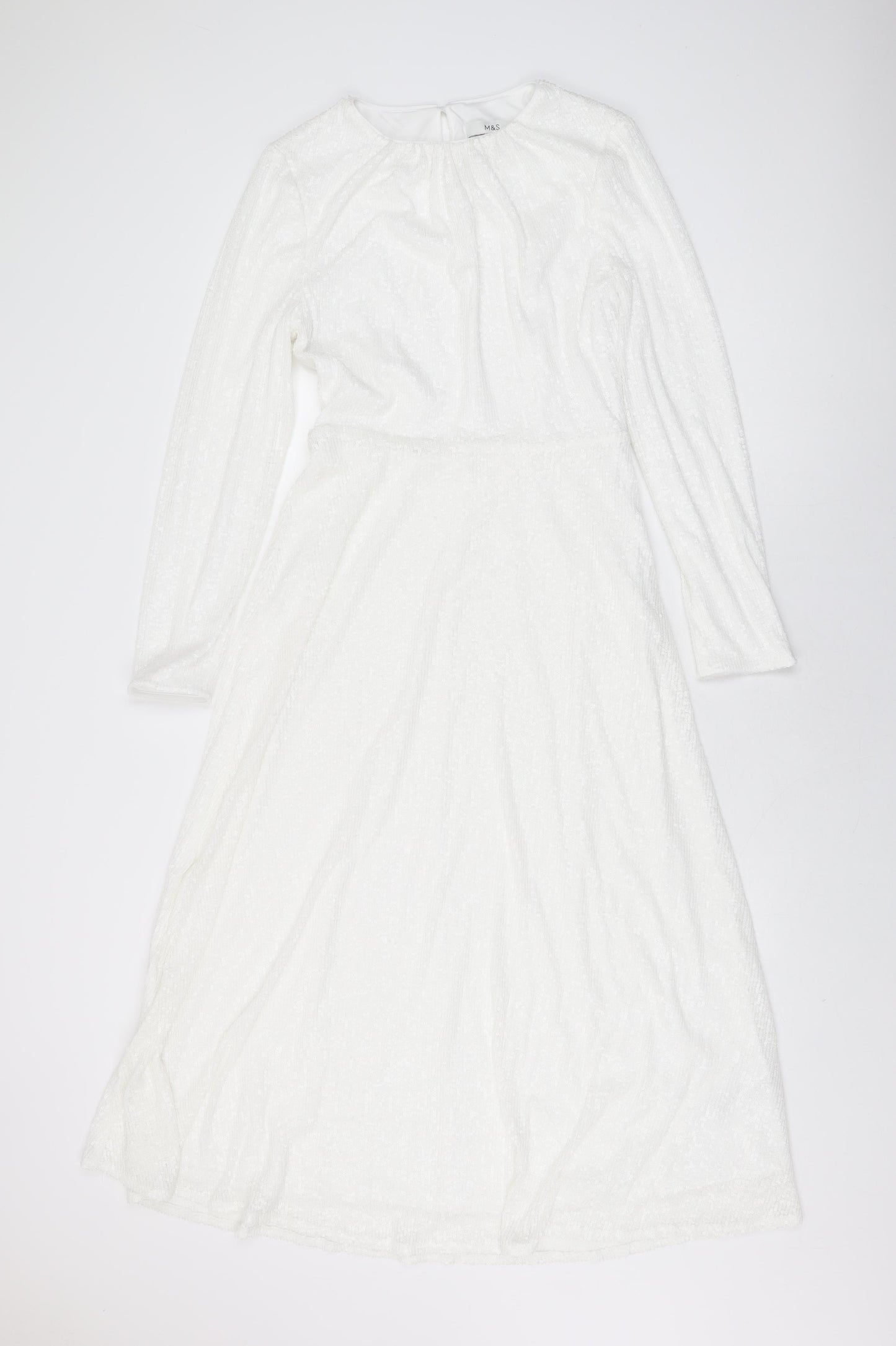 Marks and Spencer Womens White Polyester A-Line Size 8 Round Neck Zip