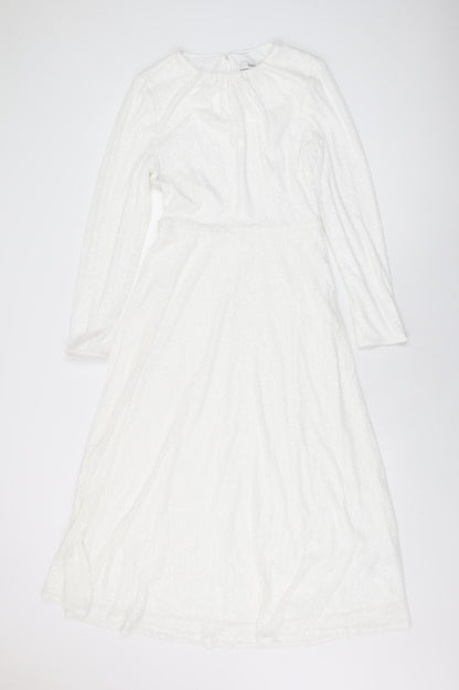 Marks and Spencer Womens White Polyester A-Line Size 8 Round Neck Zip