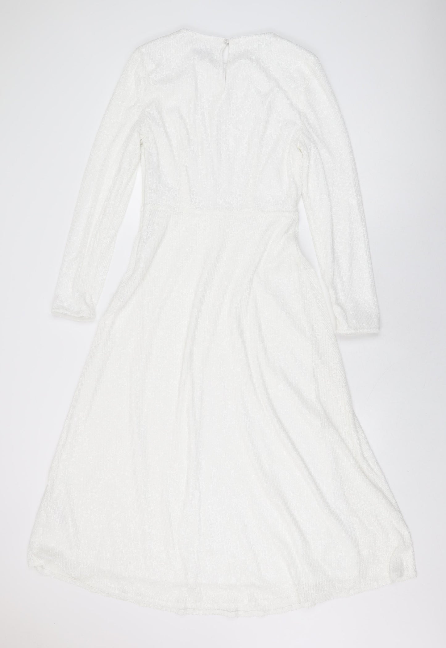 Marks and Spencer Womens White Polyester A-Line Size 8 Round Neck Zip