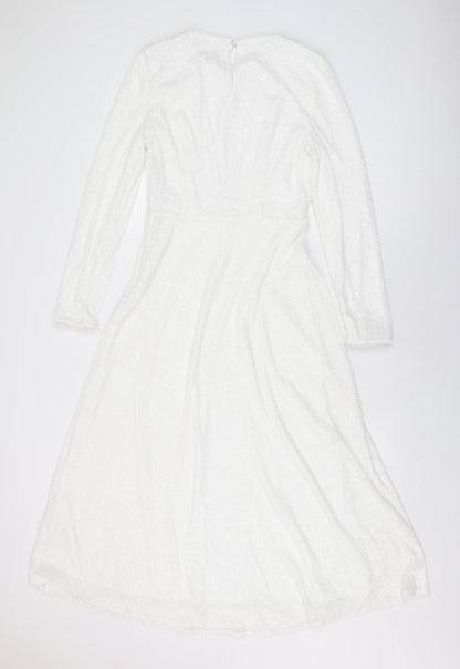 Marks and Spencer Womens White Polyester A-Line Size 8 Round Neck Zip