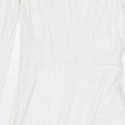 Marks and Spencer Womens White Polyester A-Line Size 8 Round Neck Zip
