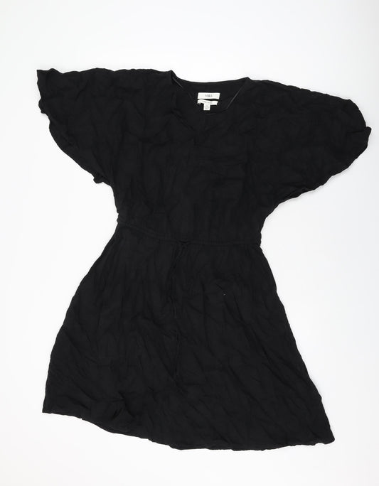 Marks and Spencer Womens Black Linen Shift Size 10 V-Neck Pullover