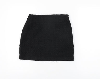 H&M Womens Black Polyester Mini Skirt Size 8 Zip
