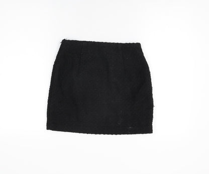 H&M Womens Black Polyester Mini Skirt Size 8 Zip