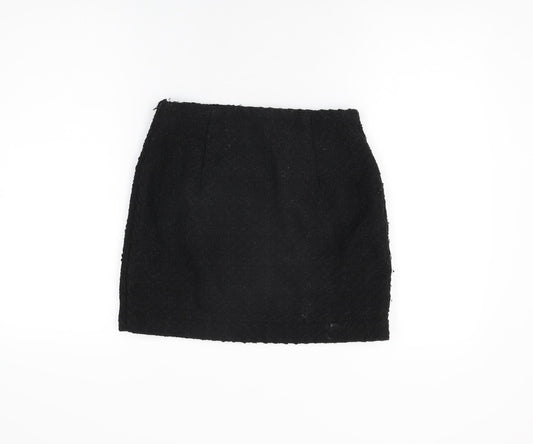 H&M Womens Black Polyester Mini Skirt Size 8 Zip