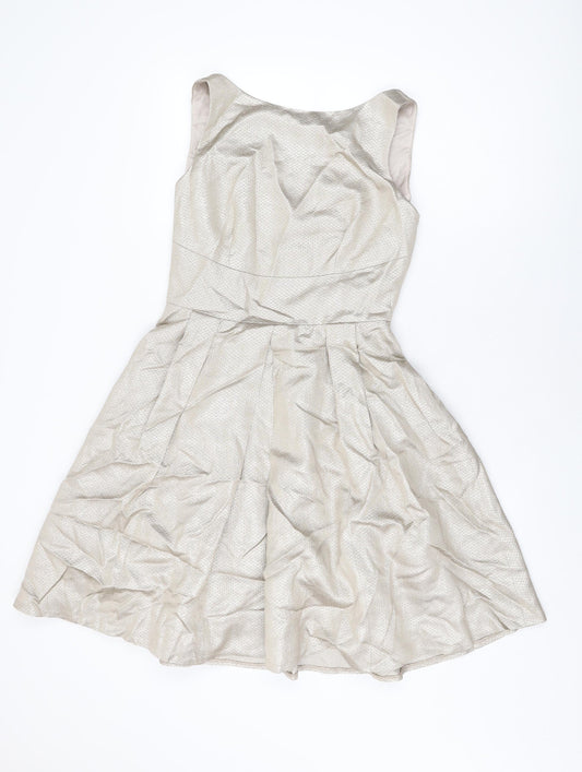 Coast Womens Gold Acetate A-Line Size 10 Round Neck Zip