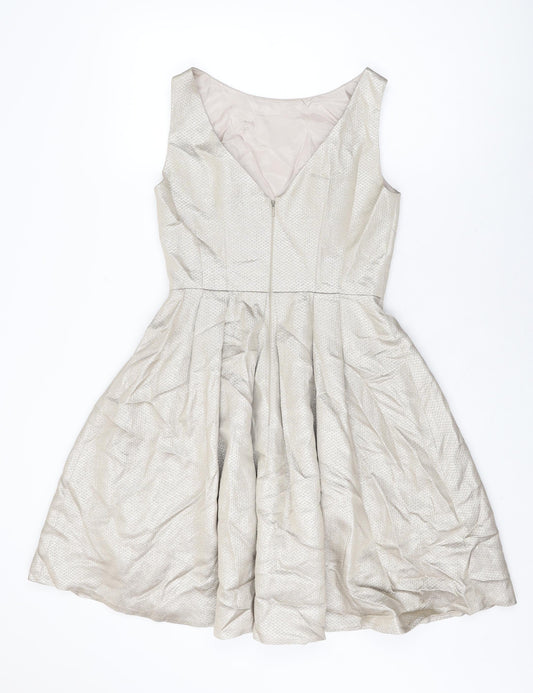 Coast Womens Gold Acetate A-Line Size 10 Round Neck Zip