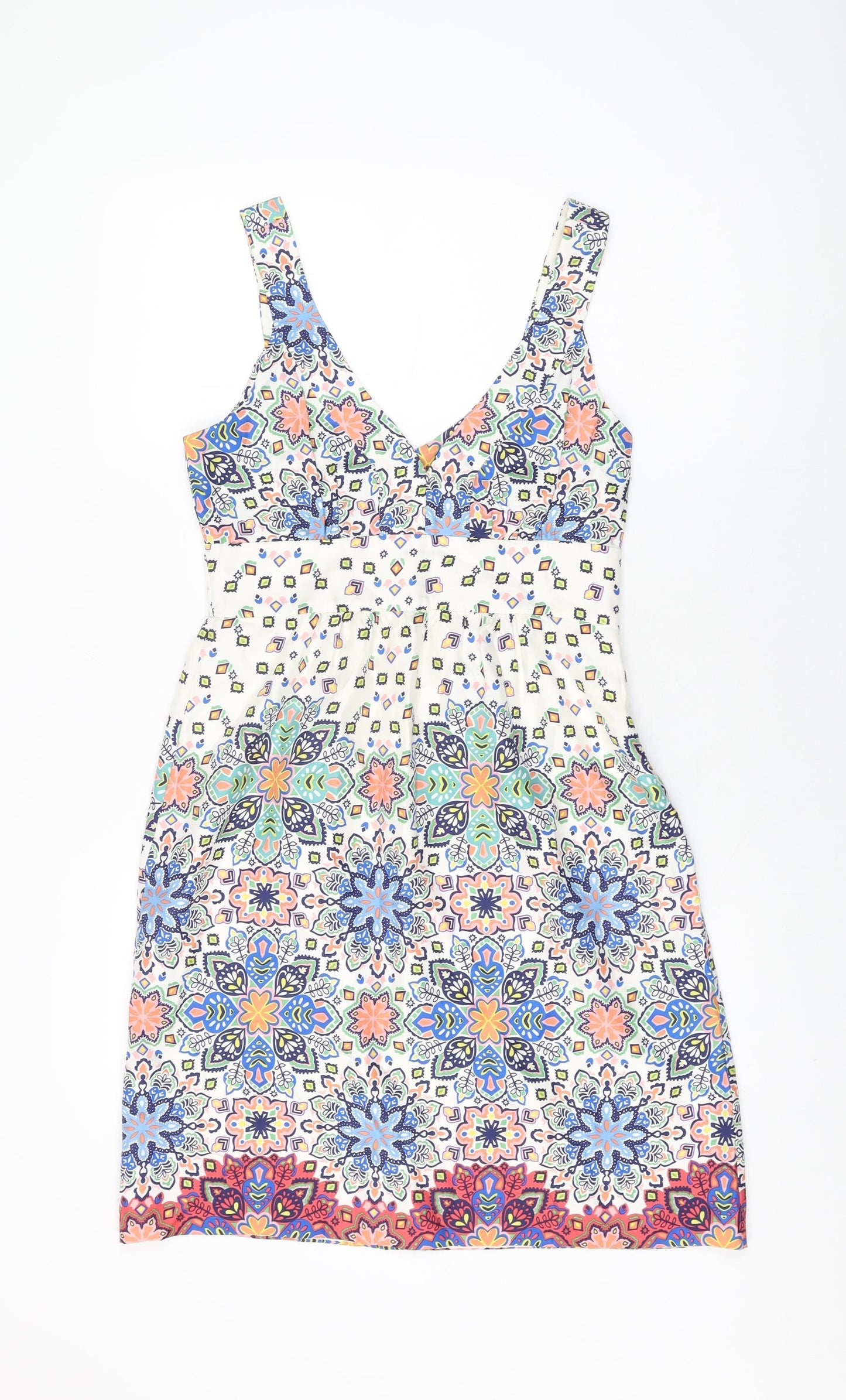 Kachel Womens White Floral Silk Shift Size 8 V-Neck Zip