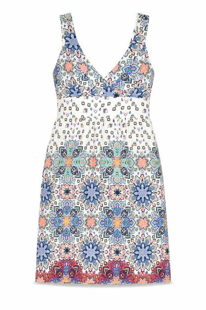 Kachel Womens White Floral Silk Shift Size 8 V-Neck Zip