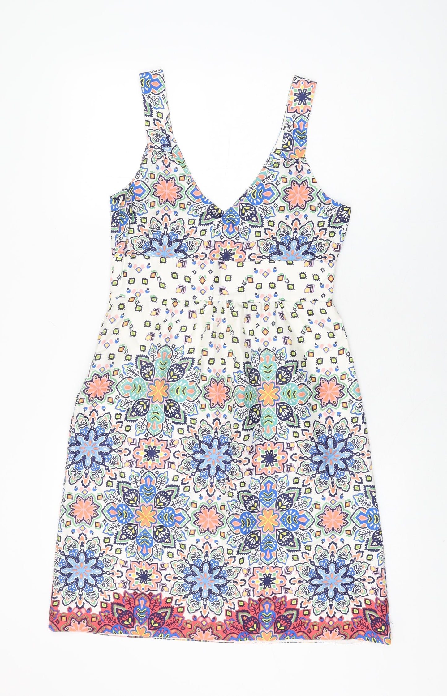 Kachel Womens White Floral Silk Shift Size 8 V-Neck Zip