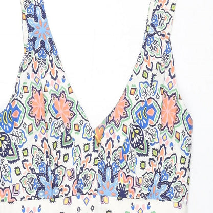 Kachel Womens White Floral Silk Shift Size 8 V-Neck Zip