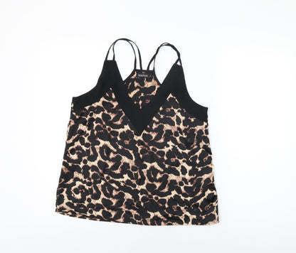Boohoo Womens Black Animal Print Polyester Camisole T-Shirt Size 8 V-Neck