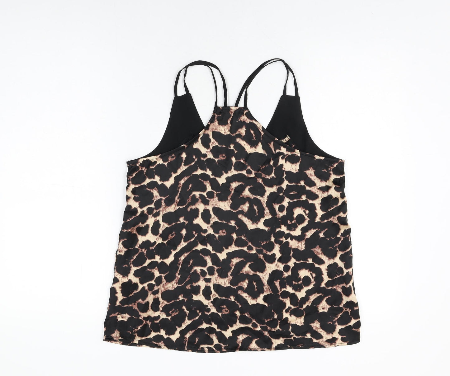 Boohoo Womens Black Animal Print Polyester Camisole T-Shirt Size 8 V-Neck