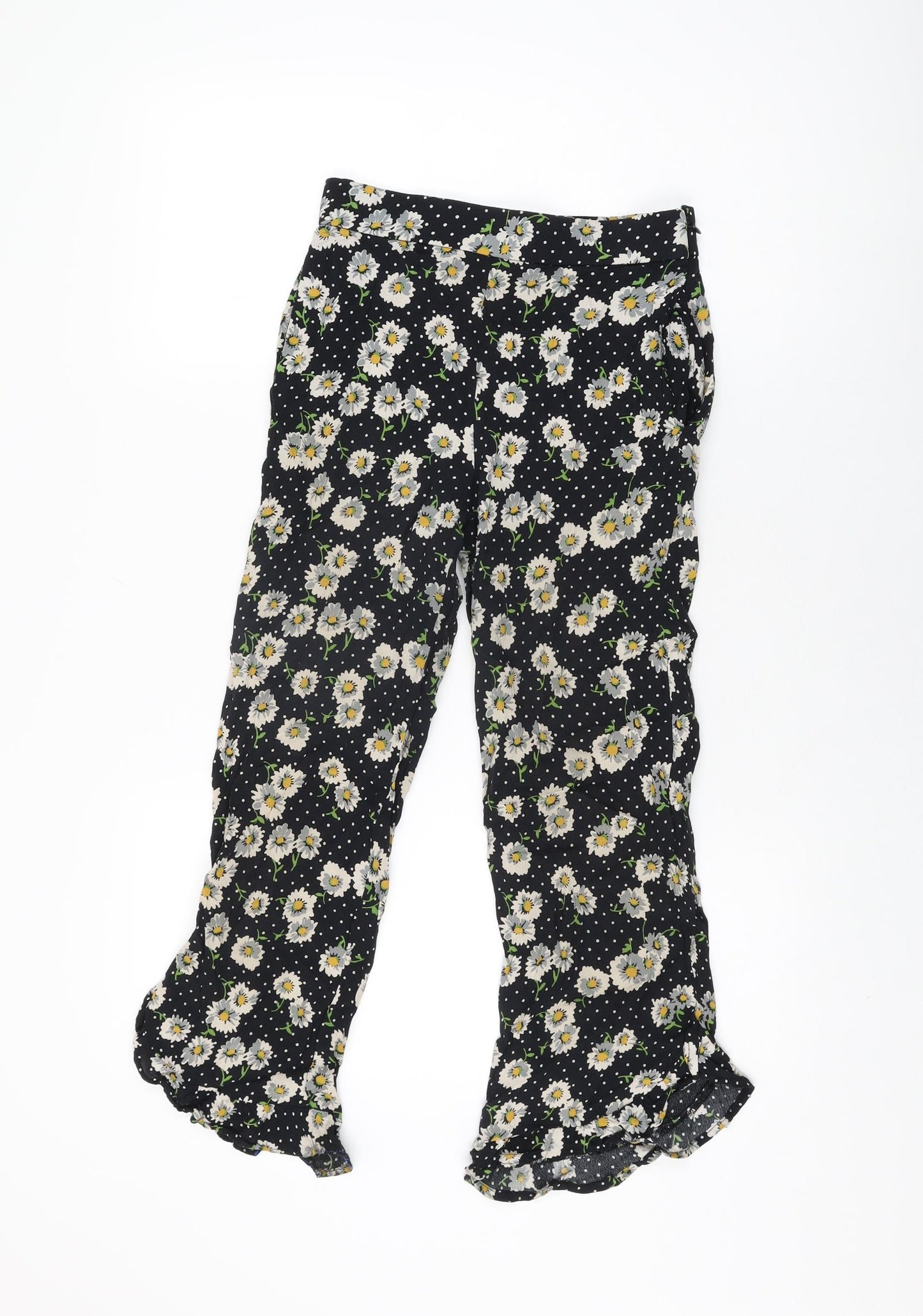 Womens UK Size XS Zara Regular Fit Cropped Black Trousers