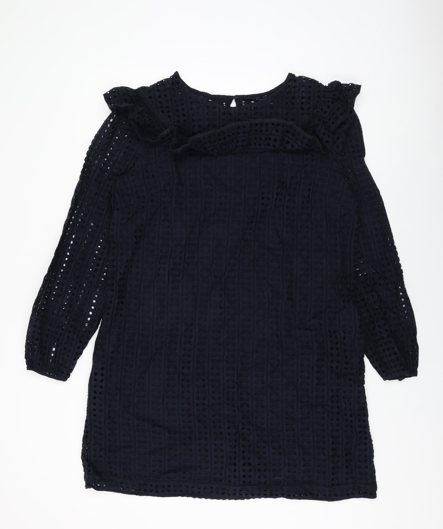 NEXT Womens Blue Cotton Shift Size 16 Round Neck Button