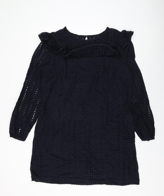 NEXT Womens Blue Cotton Shift Size 16 Round Neck Button