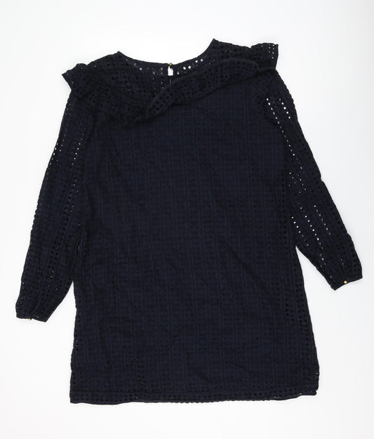 NEXT Womens Blue Cotton Shift Size 16 Round Neck Button