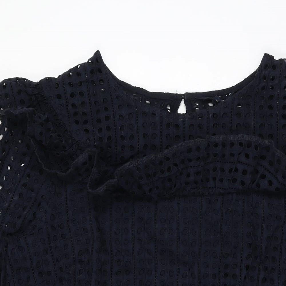 NEXT Womens Blue Cotton Shift Size 16 Round Neck Button