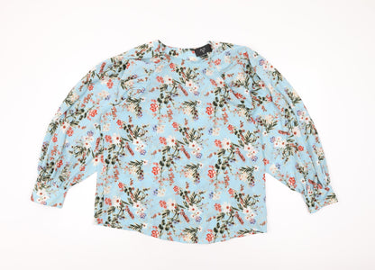 AX Paris Womens Blue Floral Polyester Basic Blouse Size 12 Round Neck