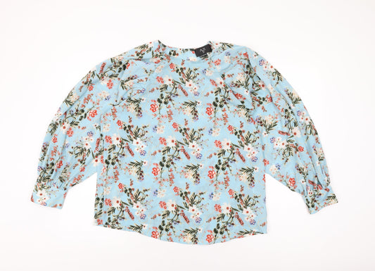 AX Paris Womens Blue Floral Polyester Basic Blouse Size 12 Round Neck
