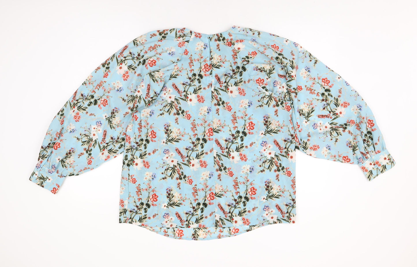 AX Paris Womens Blue Floral Polyester Basic Blouse Size 12 Round Neck