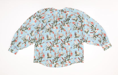 AX Paris Womens Blue Floral Polyester Basic Blouse Size 12 Round Neck