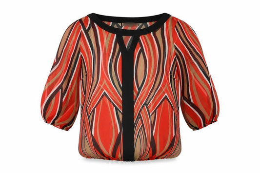 Front view of Principles women’s red geometric polyester basic blouse, size UK 8, round neck