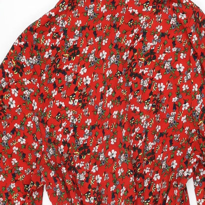 PRETTYLITTLETHING Womens Red Floral Polyester A-Line Size 6 Collared Button