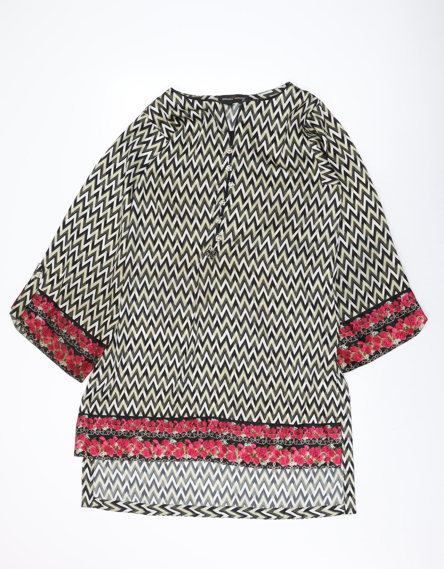 Bonanza Satrangi Womens Multicoloured Geometric Polyester Tunic T-Shirt Size 12 Round Neck