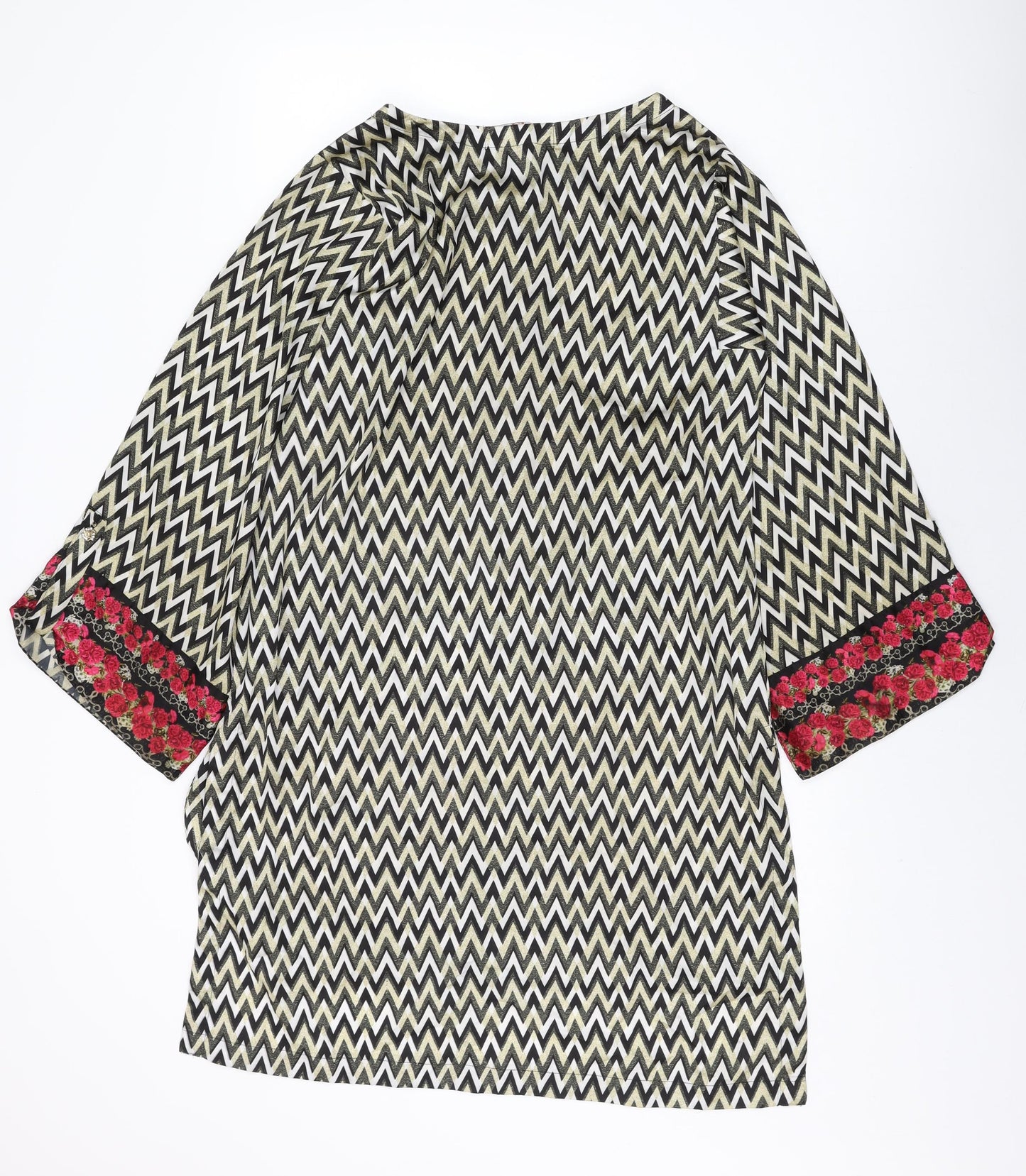 Bonanza Satrangi Womens Multicoloured Geometric Polyester Tunic T-Shirt Size 12 Round Neck