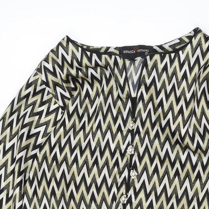 Bonanza Satrangi Womens Multicoloured Geometric Polyester Tunic T-Shirt Size 12 Round Neck