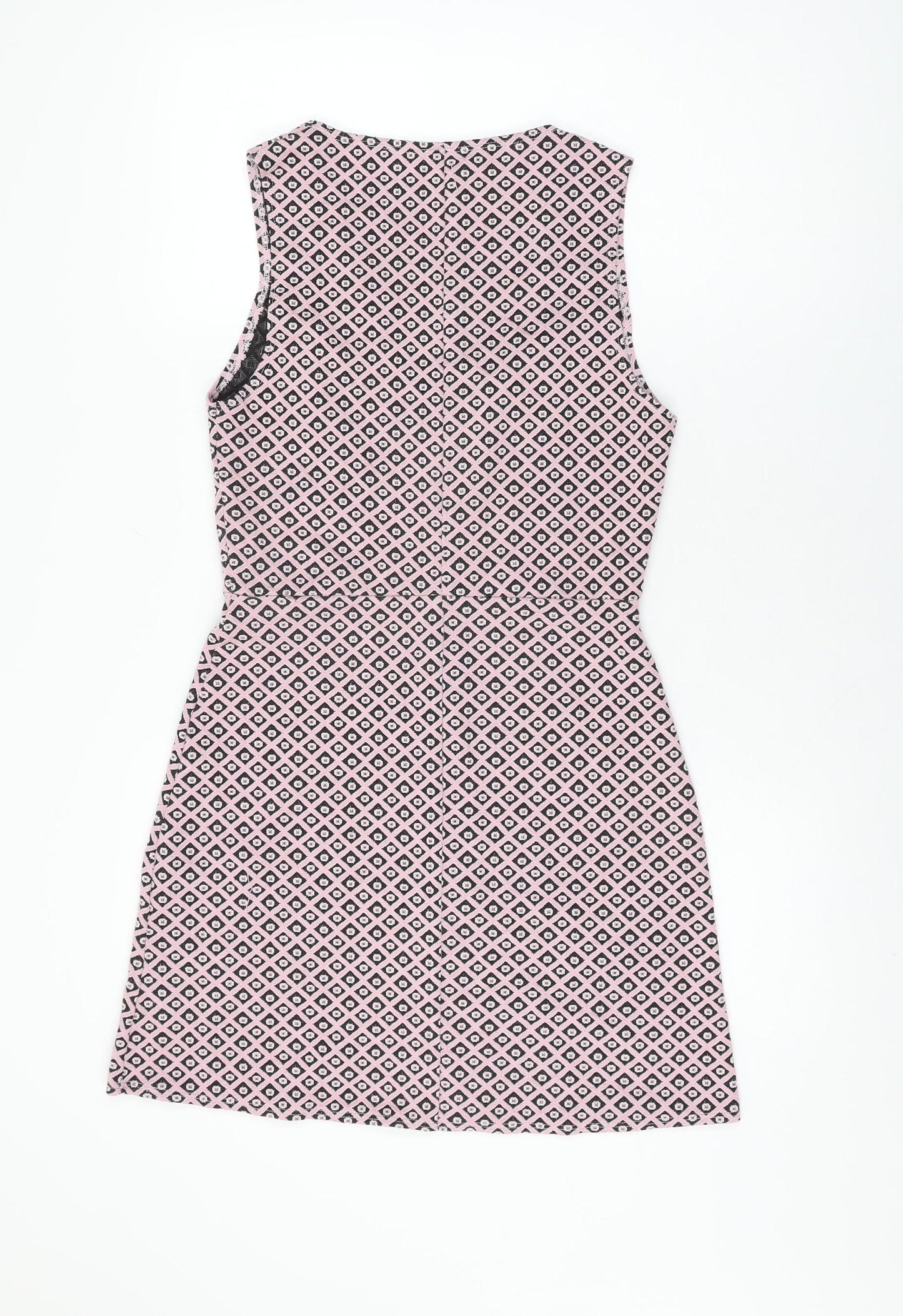 Miss Selfridge Womens Pink Geometric Polyester Shift Size 12 V-Neck Pullover