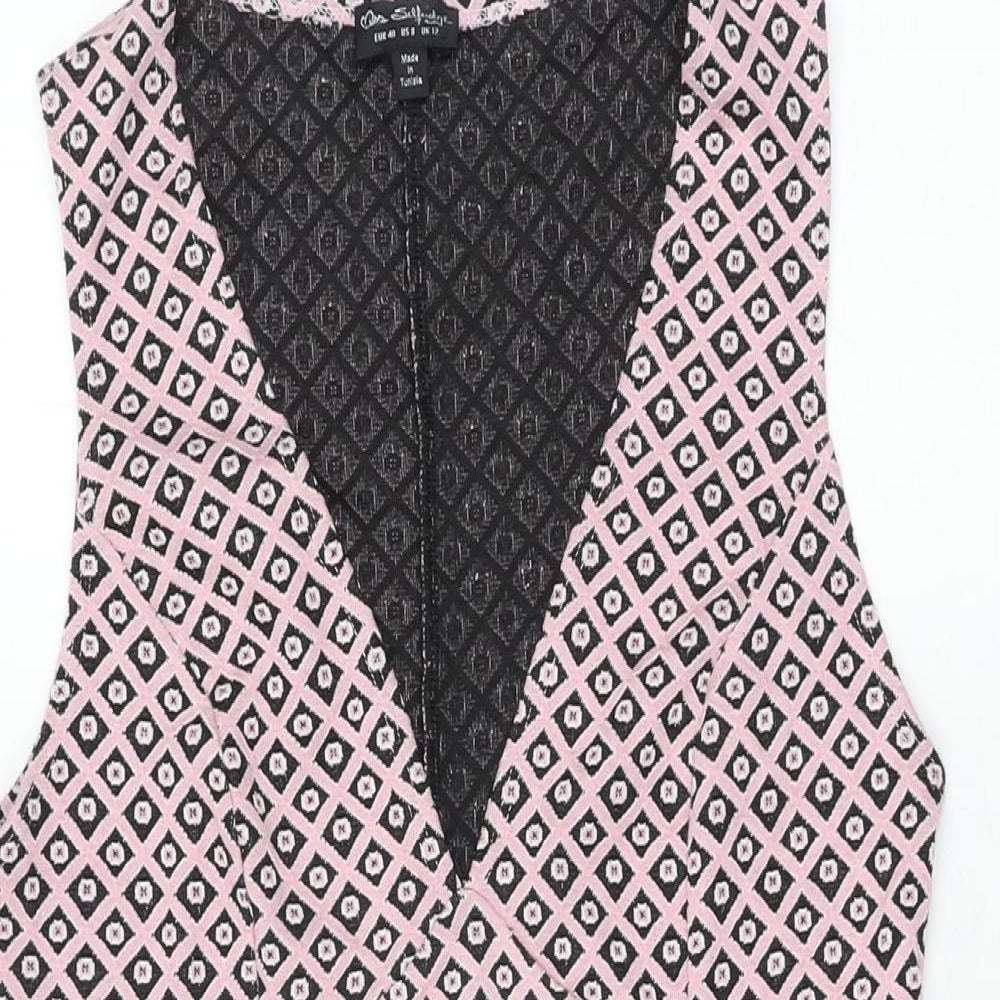 Miss Selfridge Womens Pink Geometric Polyester Shift Size 12 V-Neck Pullover