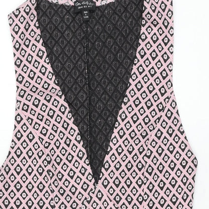 Miss Selfridge Womens Pink Geometric Polyester Shift Size 12 V-Neck Pullover