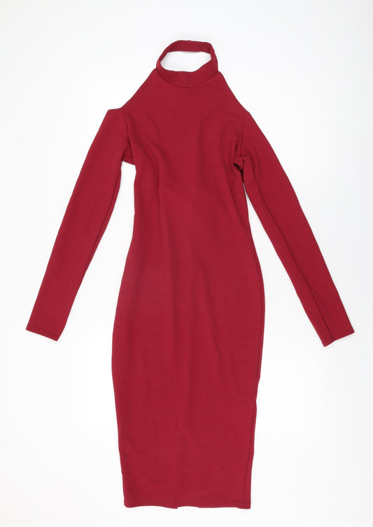 Boohoo Womens Red Polyester Bodycon Size 10 Round Neck Pullover