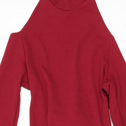 Boohoo Womens Red Polyester Bodycon Size 10 Round Neck Pullover