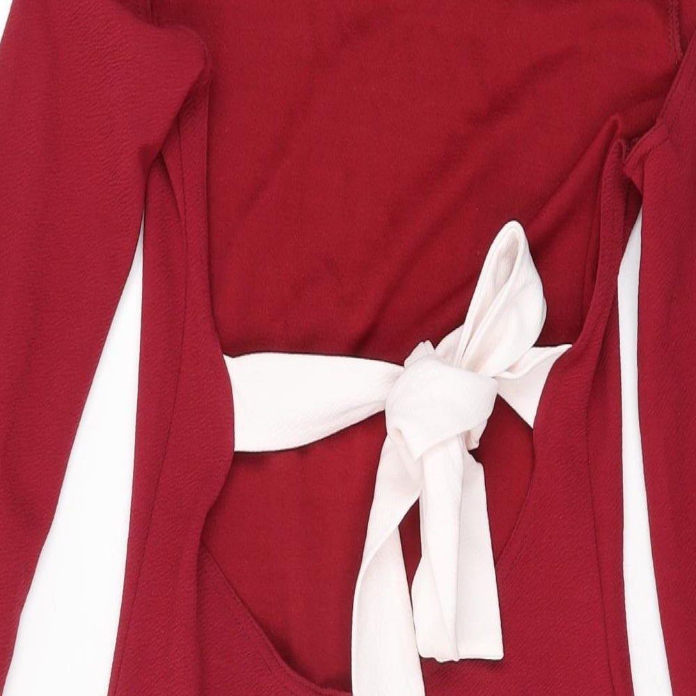 Boohoo Womens Red Polyester Bodycon Size 10 Round Neck Pullover