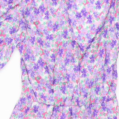 River Island Womens Purple Floral Polyester Skater Dress Size 8 V-Neck Pullover