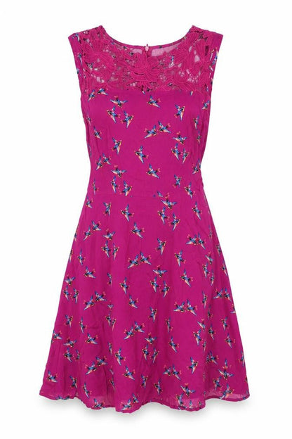 Oasis Womens Purple Geometric Viscose Skater Dress Size 8 Round Neck Zip