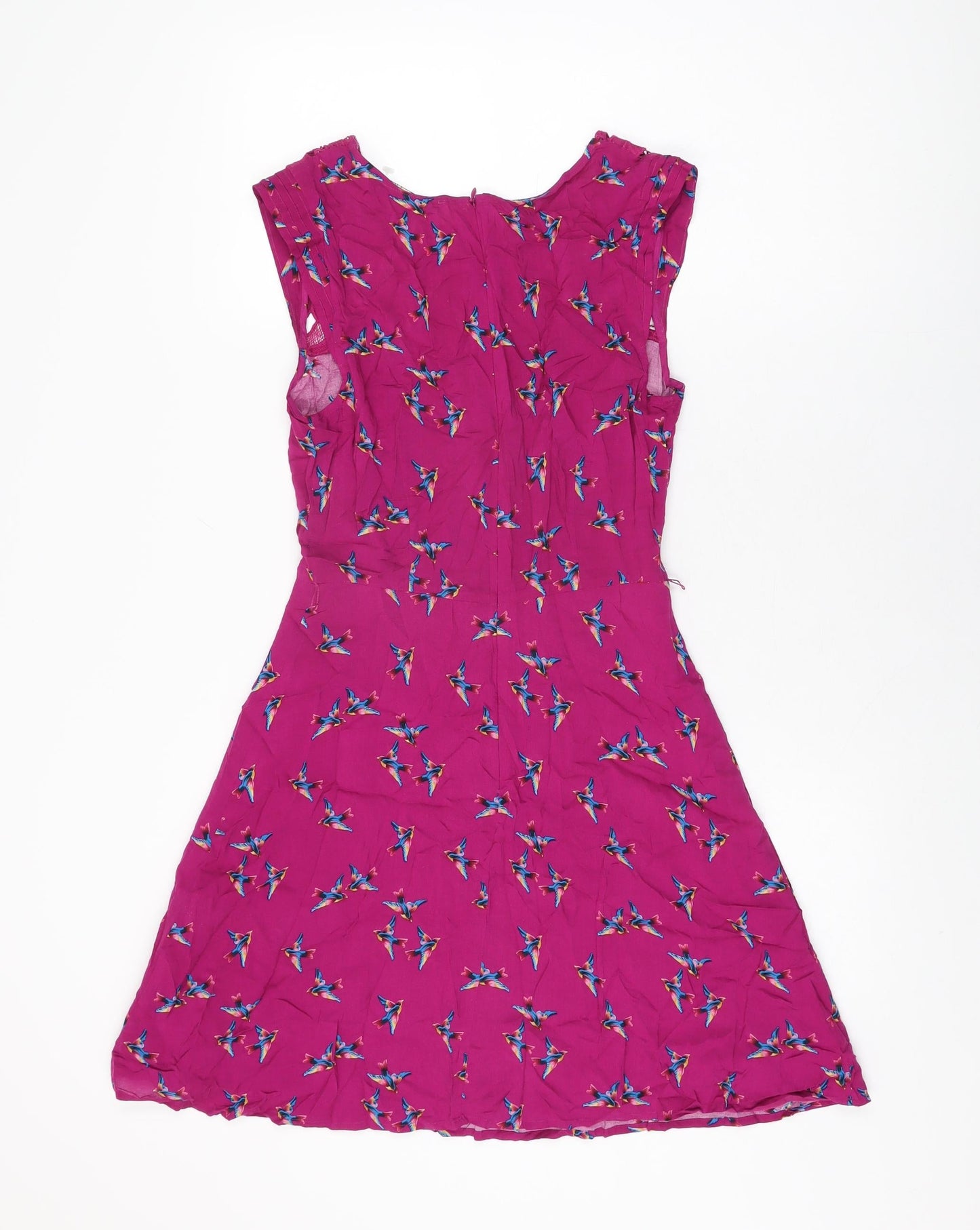 Oasis Womens Purple Geometric Viscose Skater Dress Size 8 Round Neck Zip