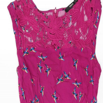 Oasis Womens Purple Geometric Viscose Skater Dress Size 8 Round Neck Zip