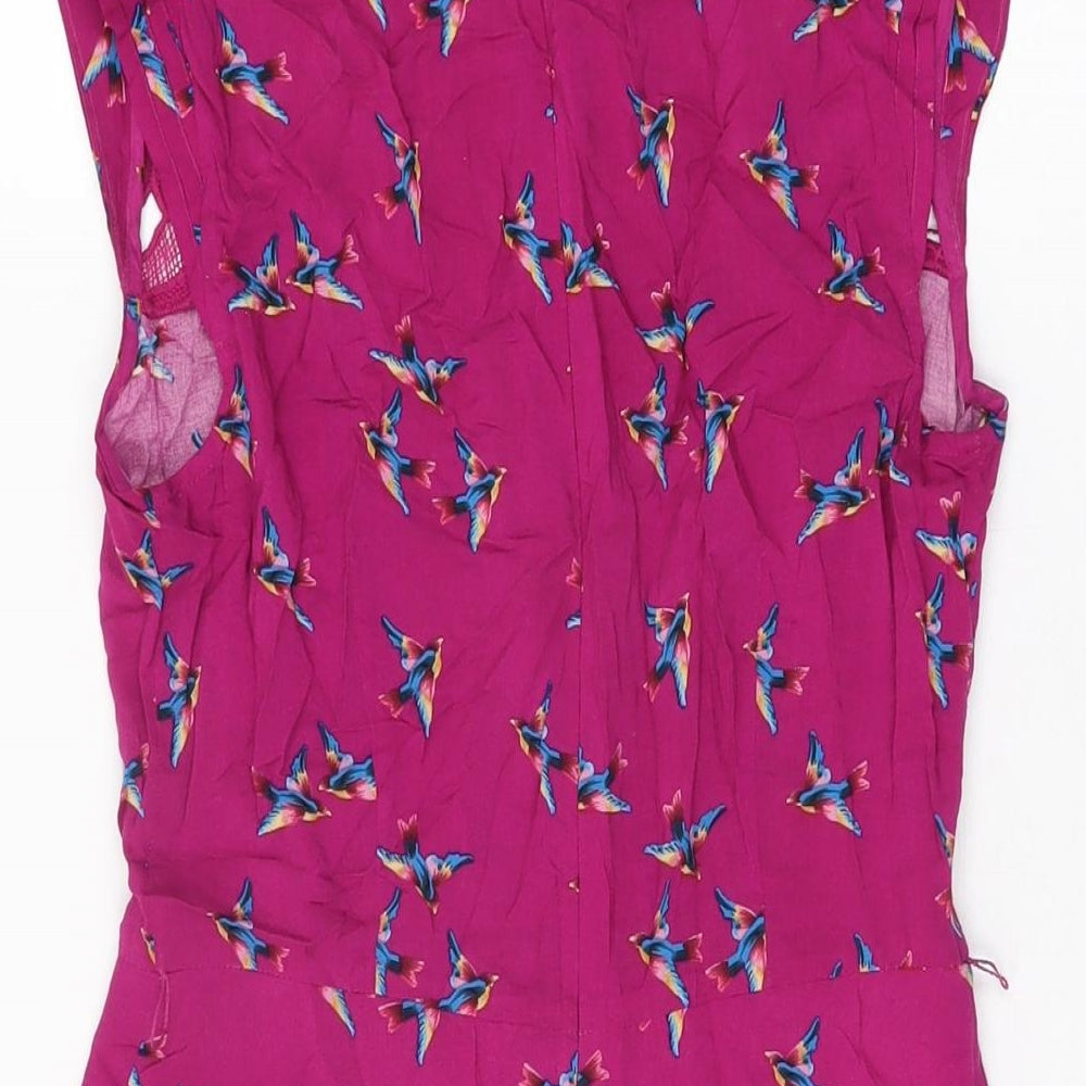 Oasis Womens Purple Geometric Viscose Skater Dress Size 8 Round Neck Zip