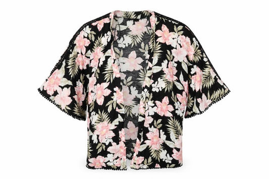 Womens UK Size 8 New Look Black Kimono T-Shirt